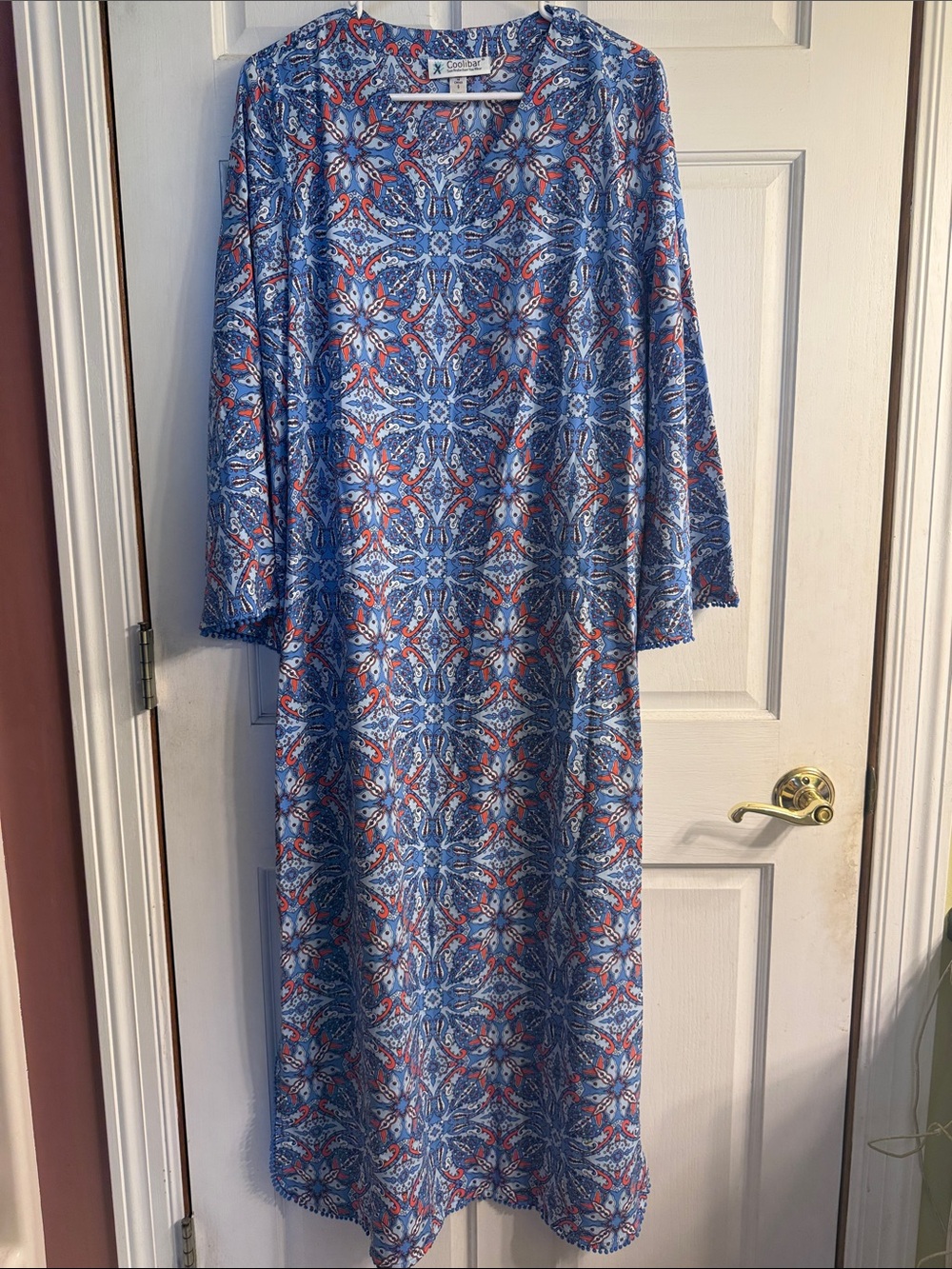 Coolibar Blue and Red Patterned Maxi Dress